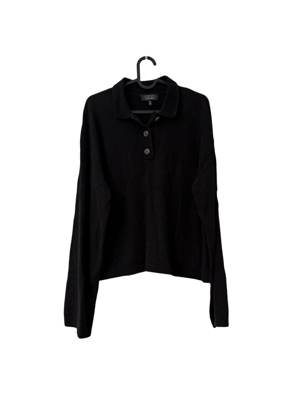 & Other Stories Black Textured Terry Knit Long Sleeve Polo Shirt Womens Small